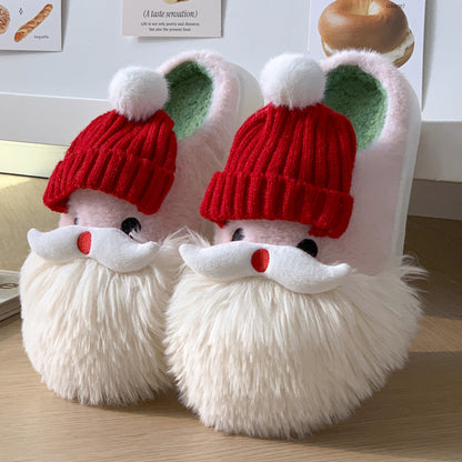 Cute Christmas Santa Claus Home Slippers Winter Warm Indoor Non-slip Floor Plush Shoes Accessories For Women