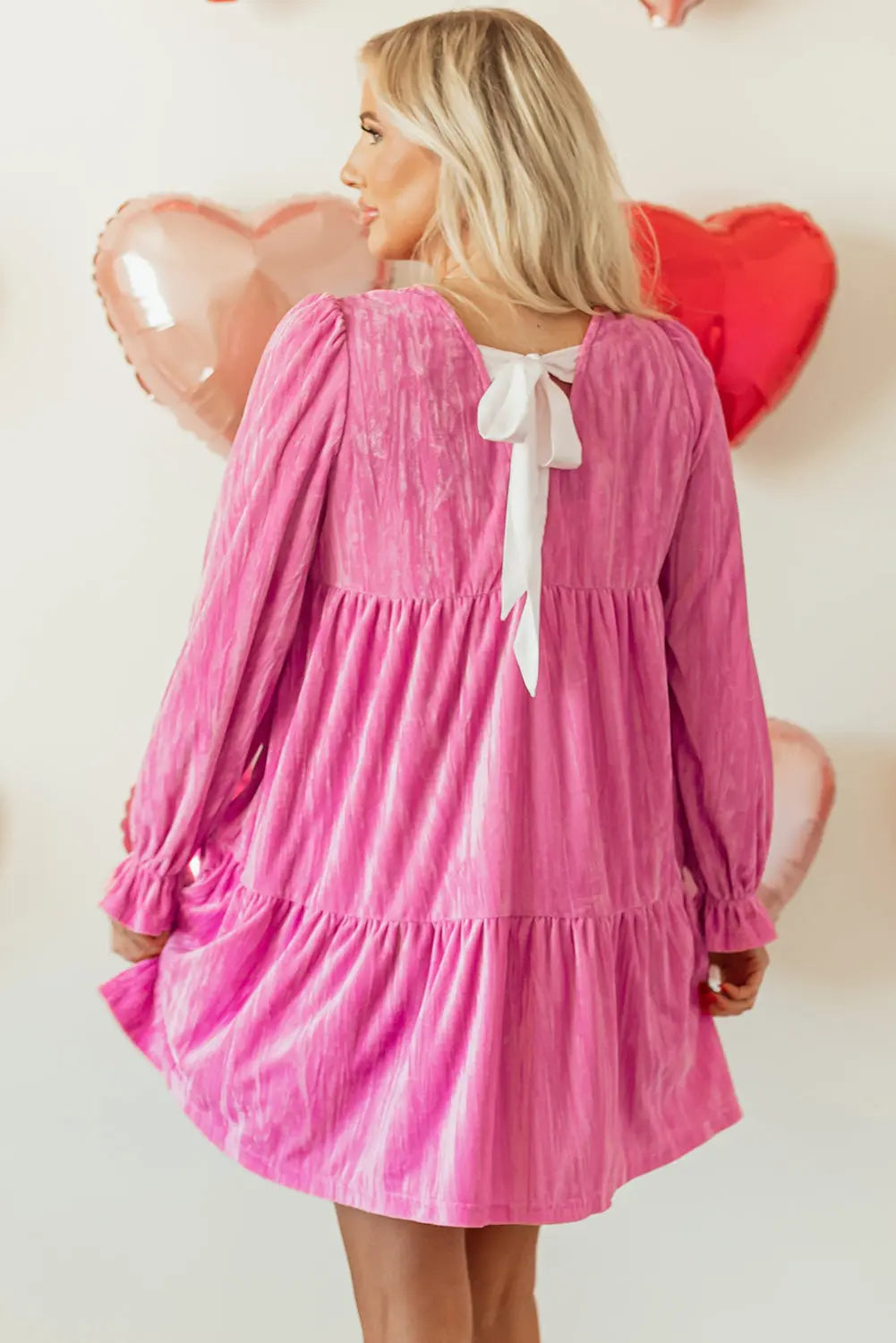 Strawberry Pink Flounce Sleeve Tiered Ruffled Velvet Mini Dress Dear-Lover Dropshipping