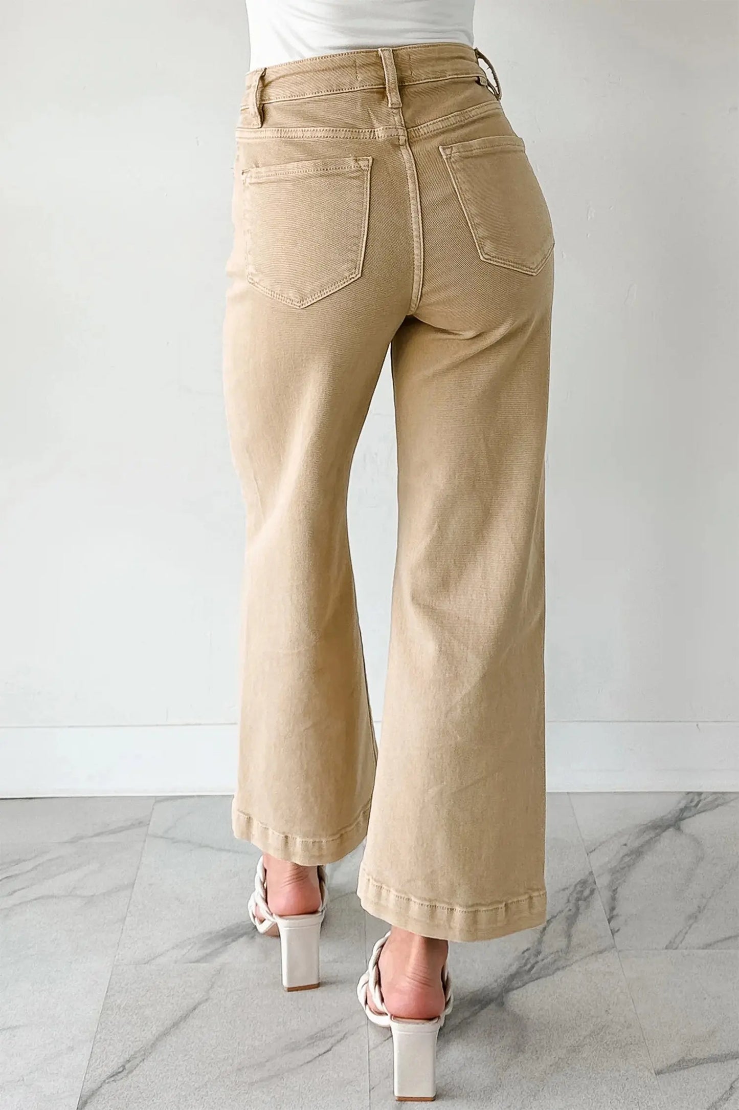 Red Sandalwood Solid Color Seamed Center Wide Leg Cropped Jeans Dear-Lover Dropshipping