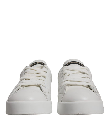 Dolce & Gabbana White Black Logo Portofino Sneakers Shoes