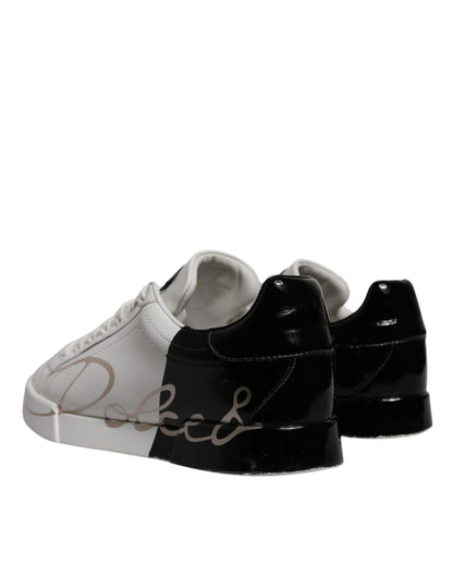 Dolce & Gabbana White Black Logo Portofino Sneakers Shoes