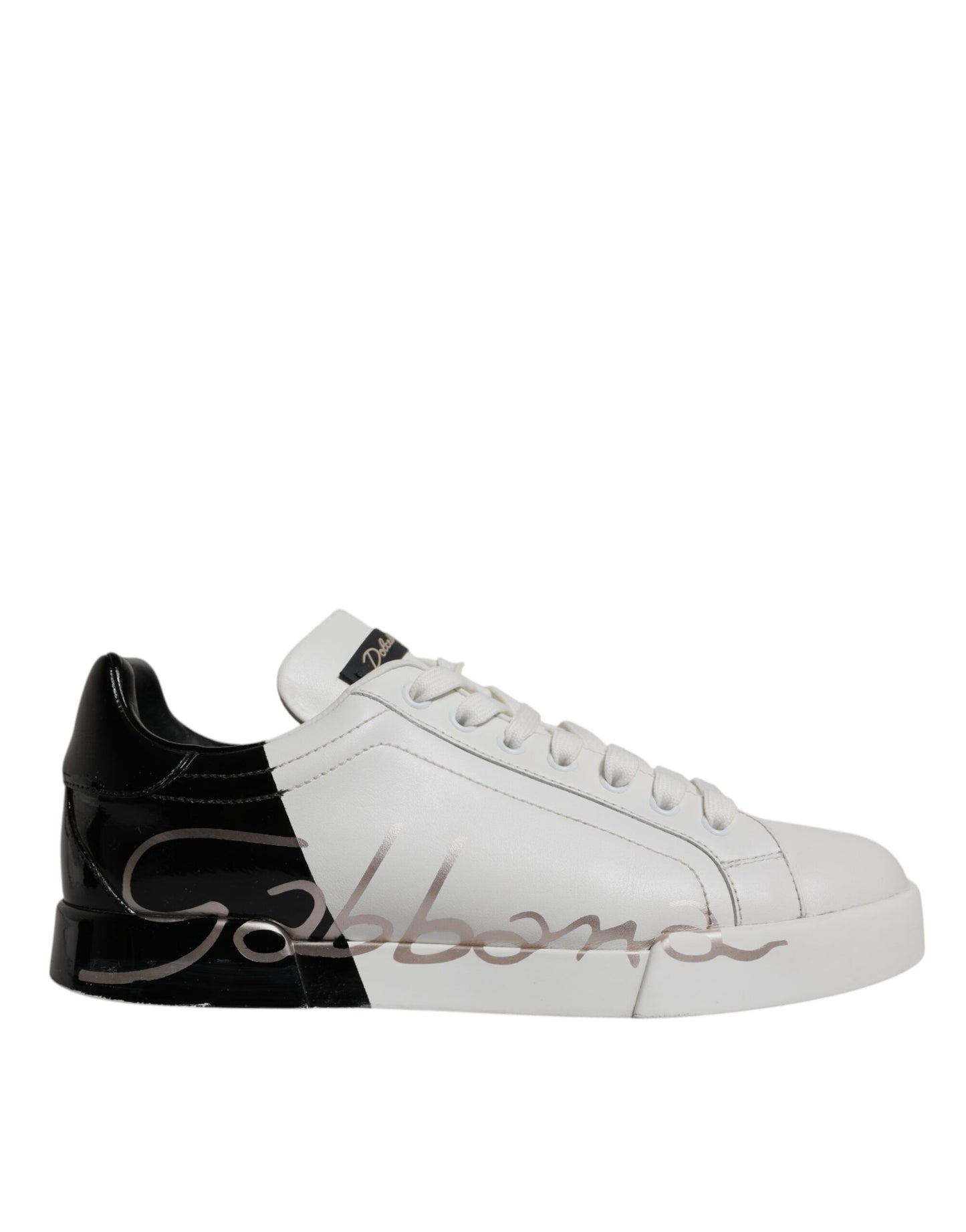 Dolce & Gabbana White Black Logo Portofino Sneakers Shoes