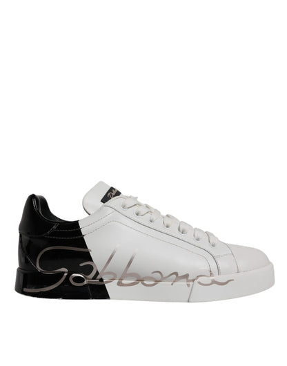 Dolce & Gabbana White Black Logo Portofino Sneakers Shoes