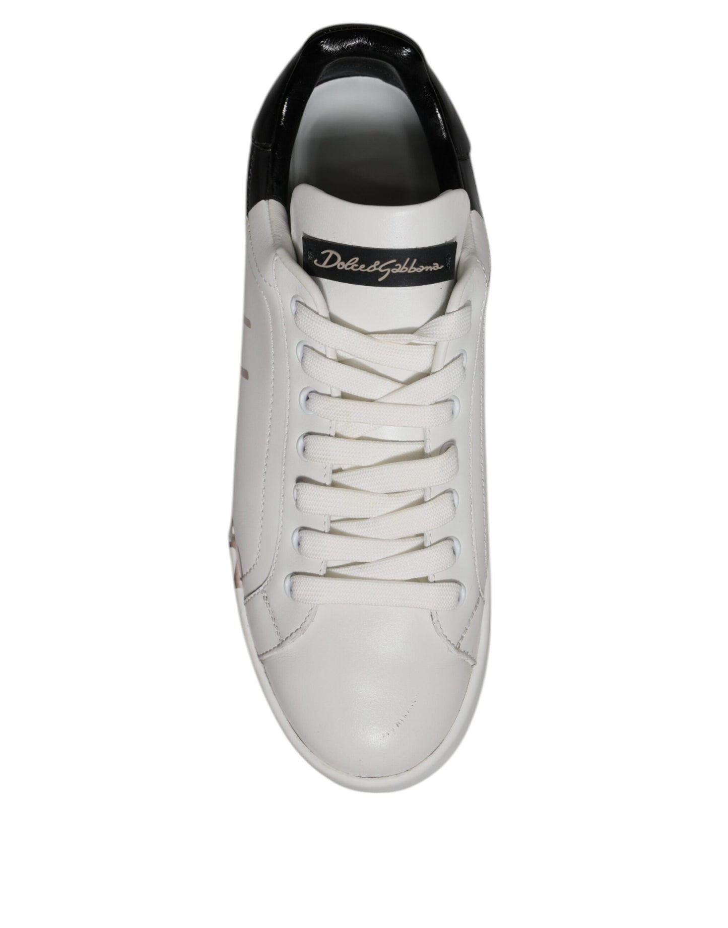 Dolce & Gabbana White Black Logo Portofino Sneakers Shoes