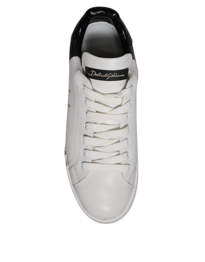 Dolce & Gabbana White Black Logo Portofino Sneakers Shoes