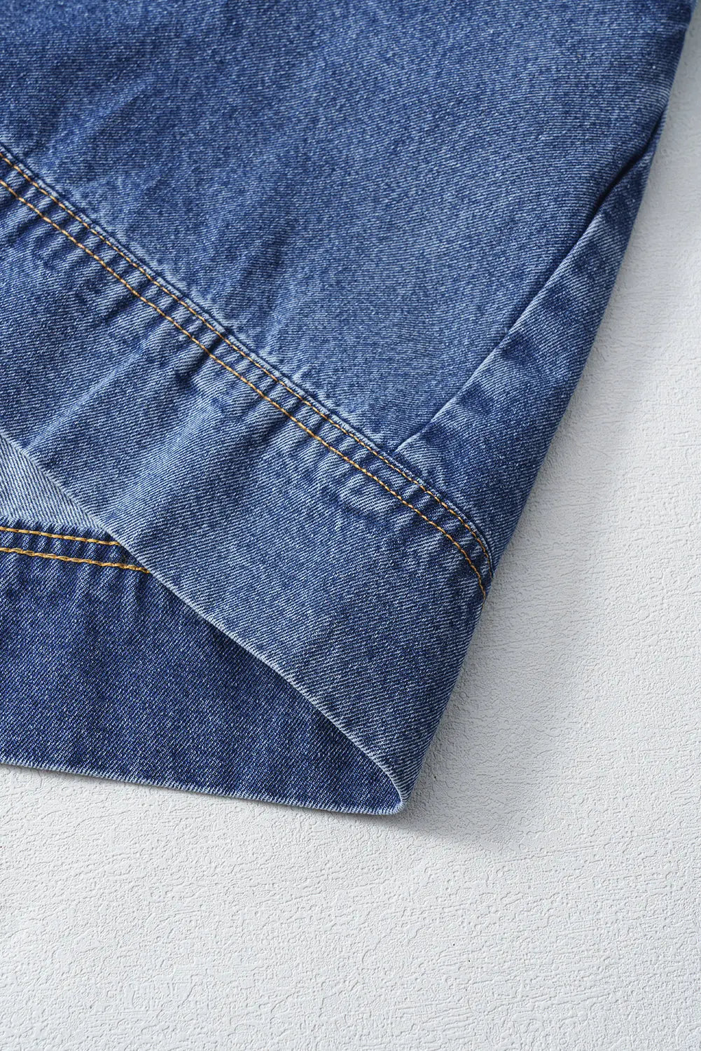 Blue Short Sleeve Collared Patched Pocket Denim Mini Dress Dear-Lover Dropshipping