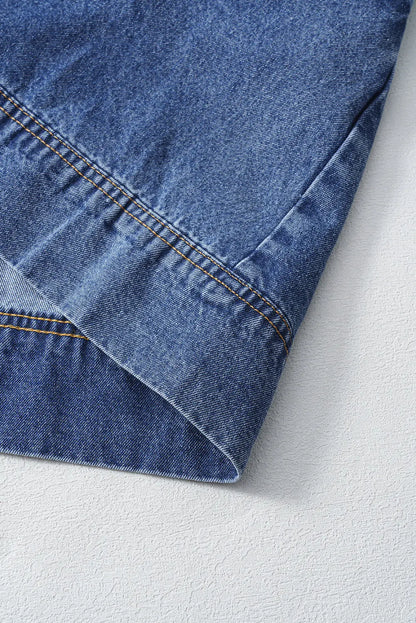 Blue Short Sleeve Collared Patched Pocket Denim Mini Dress Dear-Lover Dropshipping