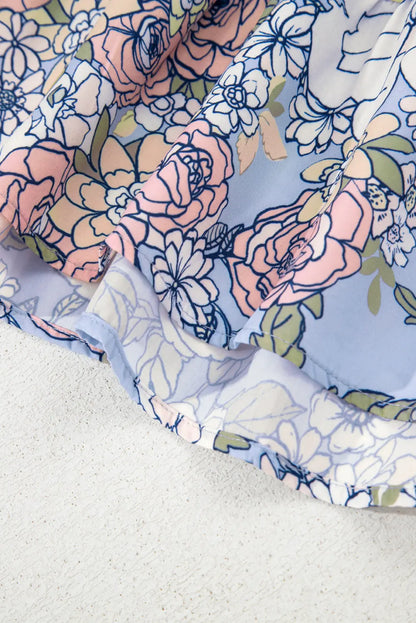 Sky Blue Floral Tiered Patchwork Spaghetti Strap Vacation Dress Dear-Lover Dropshipping