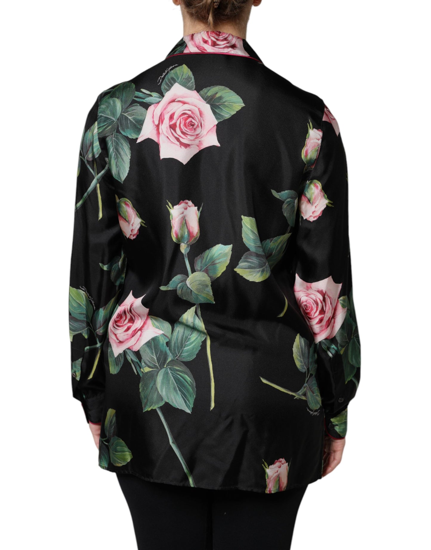 Dolce & Gabbana Black Floral Silk Lounge Sleepwear Blouse Top