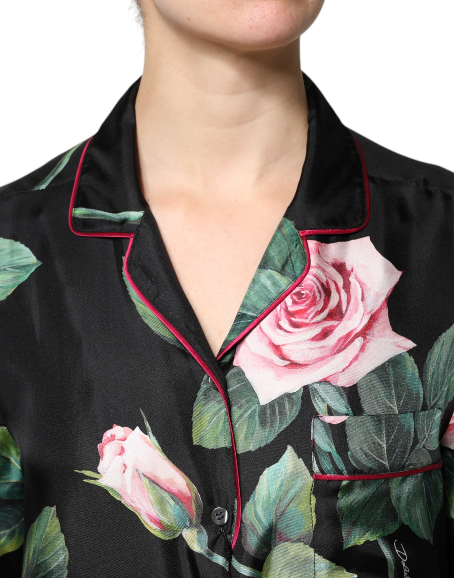 Dolce & Gabbana Black Floral Silk Lounge Sleepwear Blouse Top