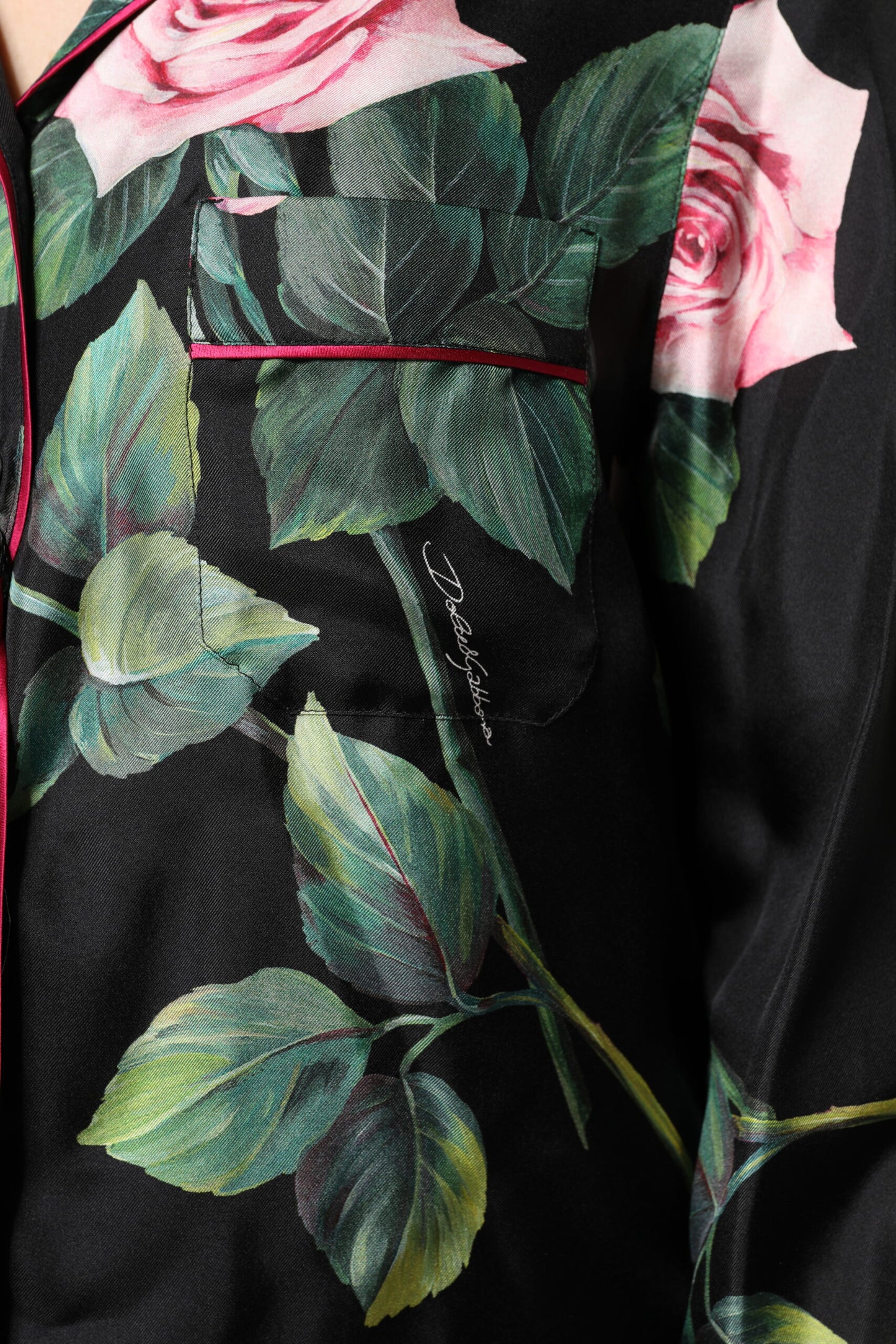Dolce & Gabbana Black Floral Silk Lounge Sleepwear Blouse Top