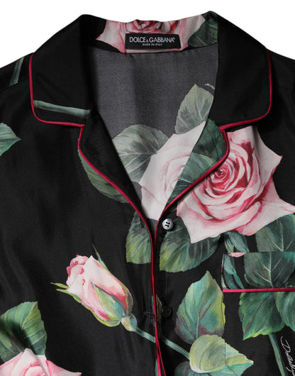 Dolce & Gabbana Black Floral Silk Lounge Sleepwear Blouse Top