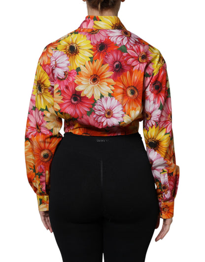 Dolce & Gabbana Multicolor Floral Cotton Cropped Blouse Top