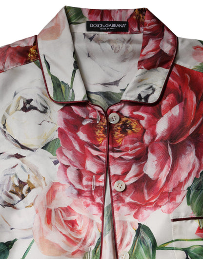 Dolce & Gabbana White Floral Silk Lounge Sleepwear Blouse Top