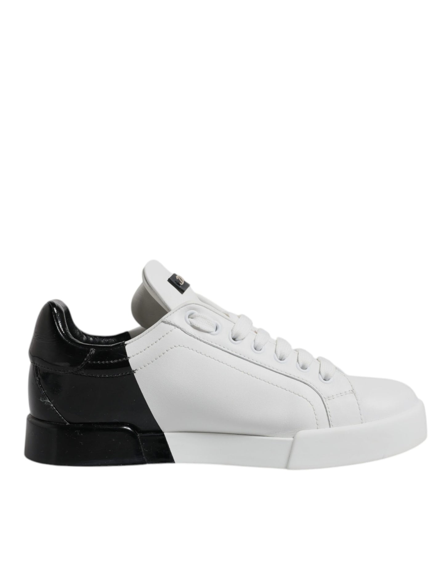 Dolce & Gabbana White Black Leather Low Top Sneakers Shoes