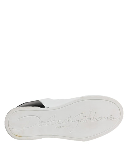Dolce & Gabbana White Black Leather Low Top Sneakers Shoes