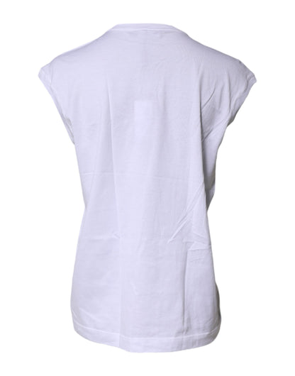 Dolce & Gabbana White Cotton Sleeveless Round Neck Tank Top