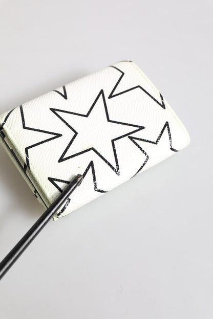 Dolce & Gabbana White Leather Trifold DG Star Print Card Holder Wallet
