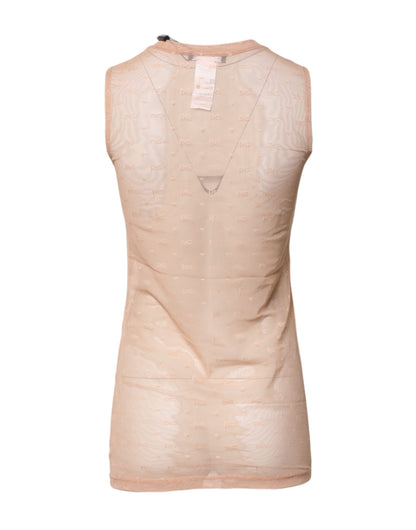 Dolce & Gabbana Beige Nylon Logo Monogram Sleeveless Tank Top