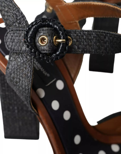 Dolce & Gabbana Black Polka Dot Leather Heels Sandals Shoes
