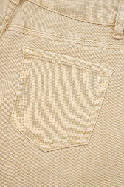 Red Sandalwood Solid Color Seamed Center Wide Leg Cropped Jeans Dear-Lover Dropshipping