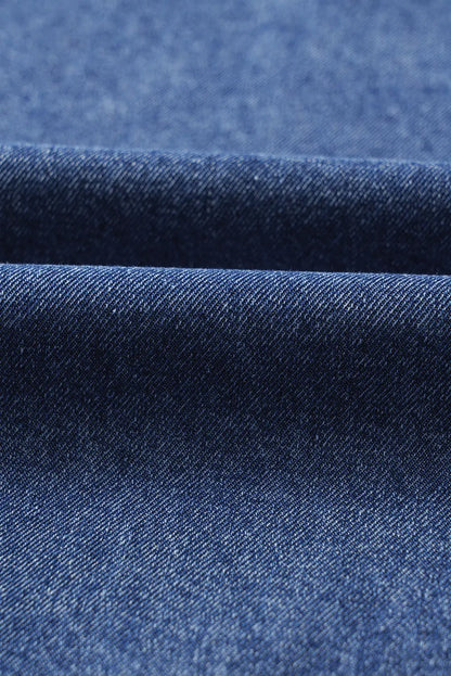 Blue Short Sleeve Collared Patched Pocket Denim Mini Dress Dear-Lover Dropshipping