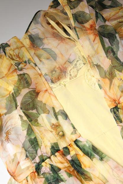 Dolce & Gabbana Yellow Floral Print Long Sleeves Maxi Dress