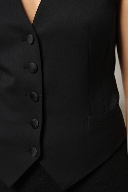 Dolce & Gabbana Black Wool Sleeveless Vest Waistcoat Top