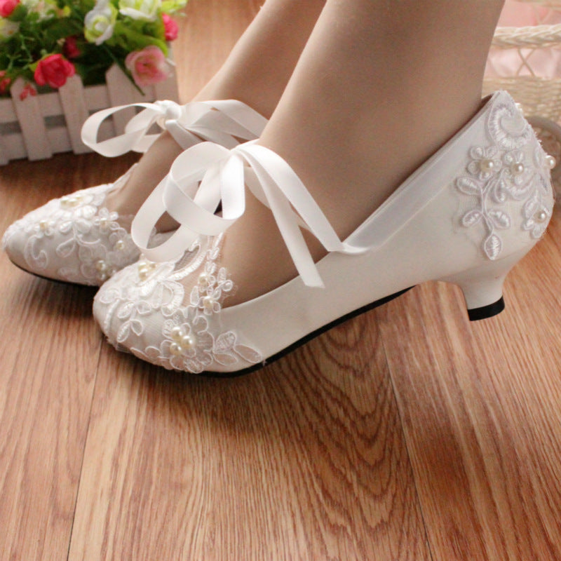 White flat lace wedding bridal shoes