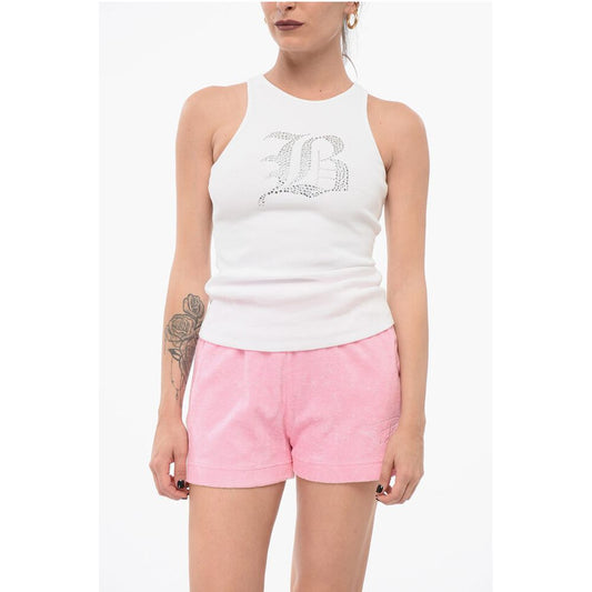 Blumarine Ribbed Tank Top with Rhinestoned Logo