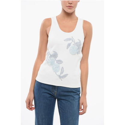 Bottega Veneta Ribbed Cotton Tank Top with Beaded Embroidery