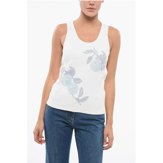 Bottega Veneta Ribbed Cotton Tank Top with Beaded Embroidery