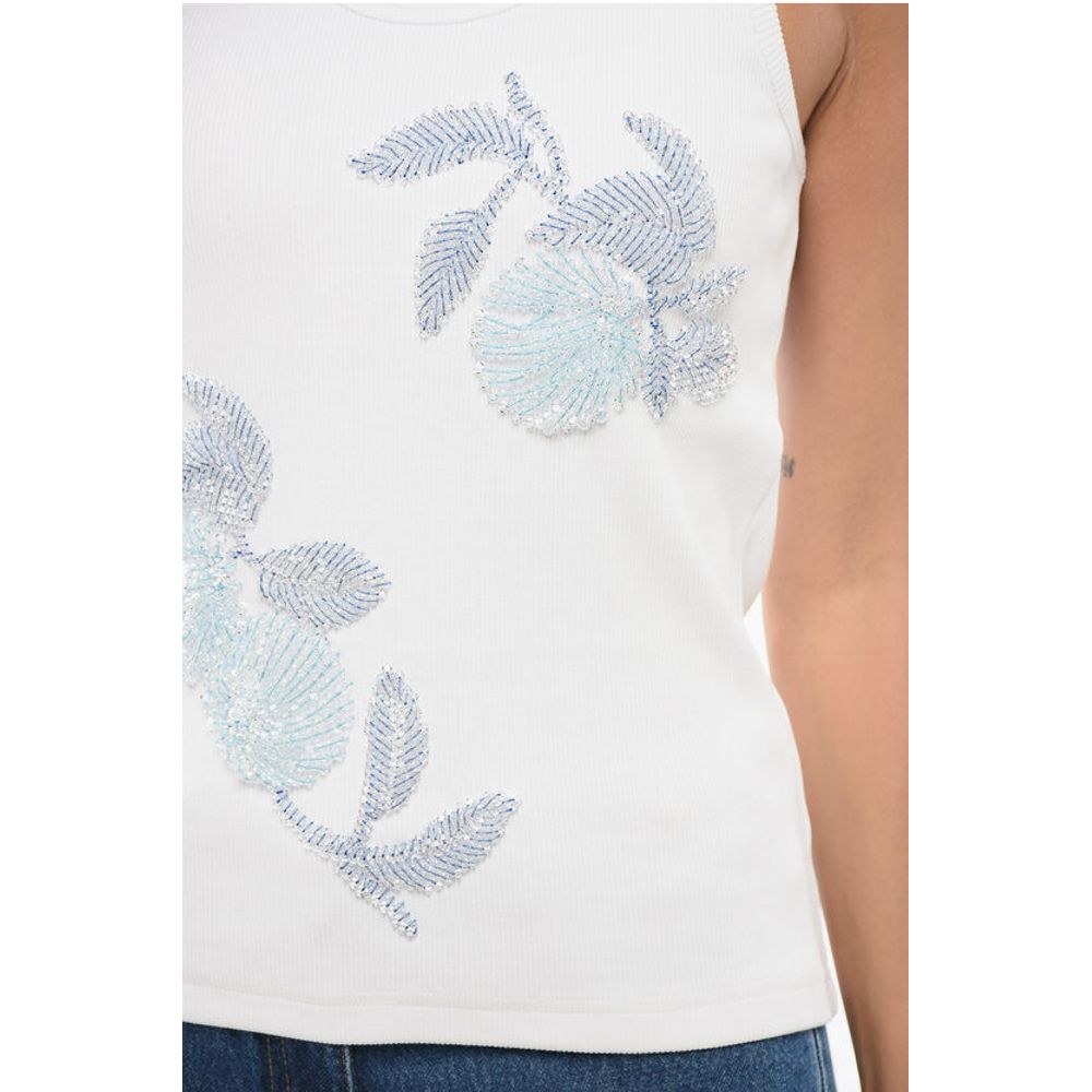 Bottega Veneta Ribbed Cotton Tank Top with Beaded Embroidery