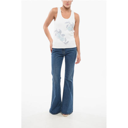 Bottega Veneta Ribbed Cotton Tank Top with Beaded Embroidery