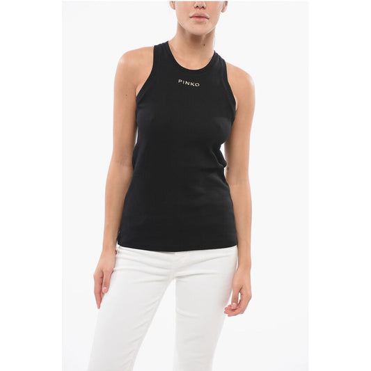 PINKO DENIM Ribbed Tank Top With Golden Logo