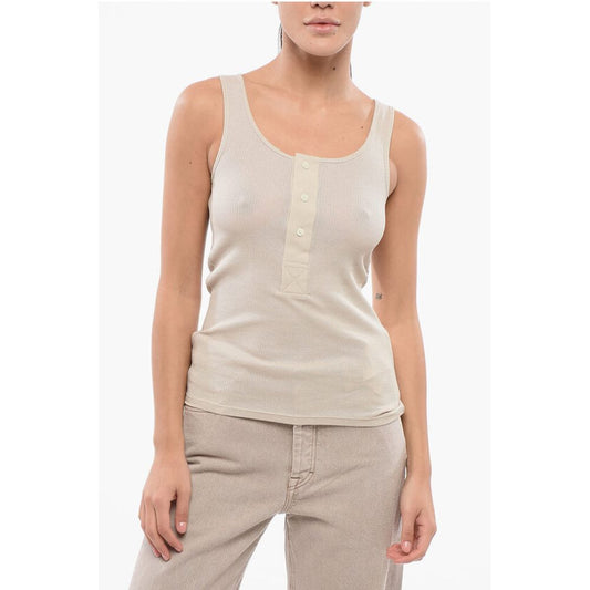 Ami Alexandre Mattiussi Ribbed Lightweight Cotton Tank Top with 3 Frontal Buttons