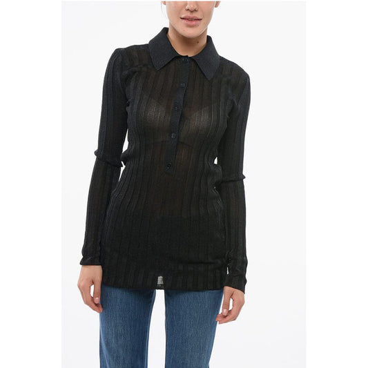 Stella McCartney Ribbed Lurex Sweater with Polo Neck