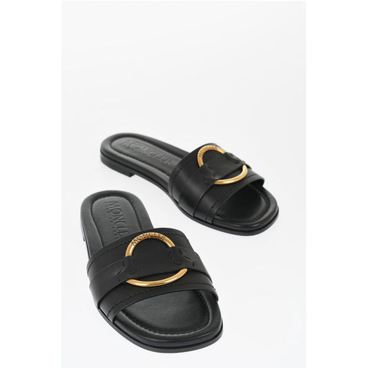 Moncler Leather Sandals with Golden Effect Detail
