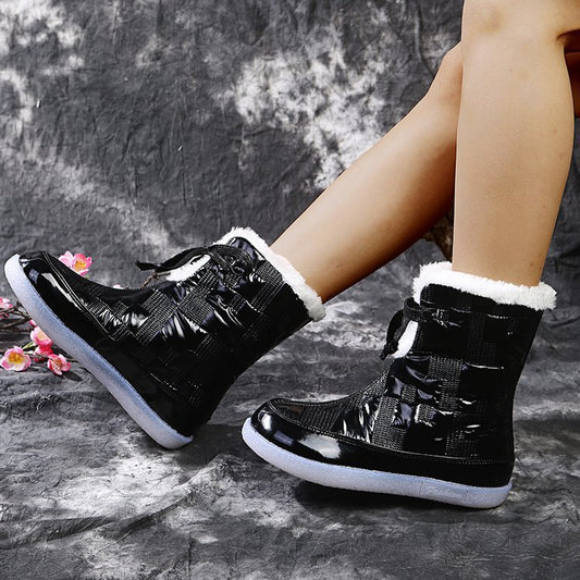 Fur-Trimmed Snowshoe Short-Barrel Cotton Boot Girl