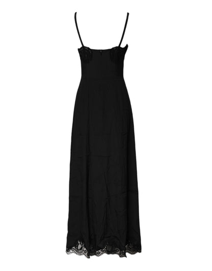 Dolce & Gabbana Black Floral Lace Lingerie Dress Sleepwear