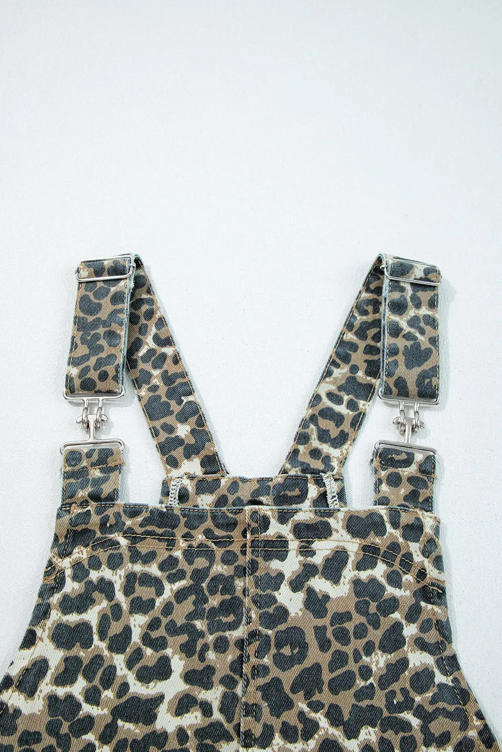 Gray Leopard Print Pocketed Loose Fit Denim Overall Dress Dear-Lover Dropshipping