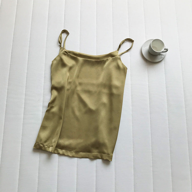 Summer New Inner Wear Single Wear Textured Satin Spaghetti Strap Small Sling Vest For Women