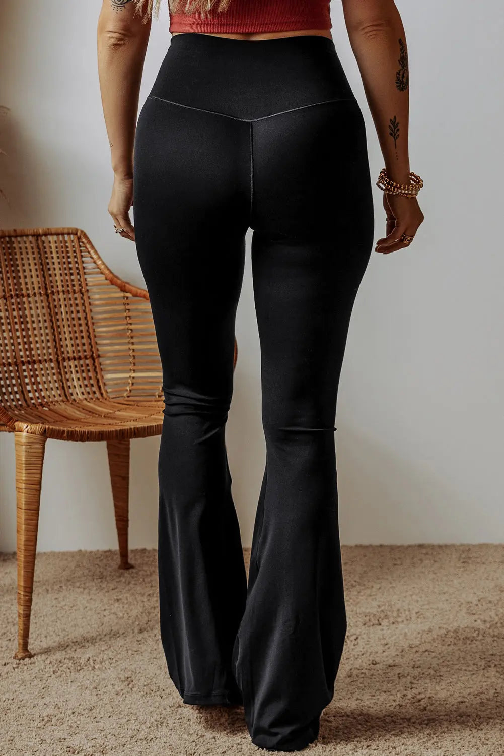 Black V Shape High Waist Flared Leggings Dear-Lover Dropshipping