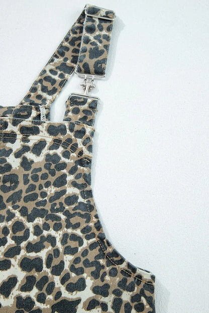 Gray Leopard Print Pocketed Loose Fit Denim Overall Dress Dear-Lover Dropshipping