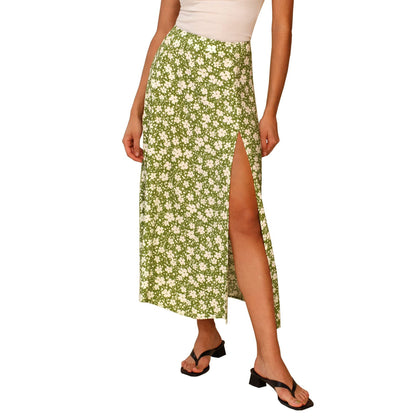 European And American Leopard Print Long Skirt High Waist Slit Hip Skirt
