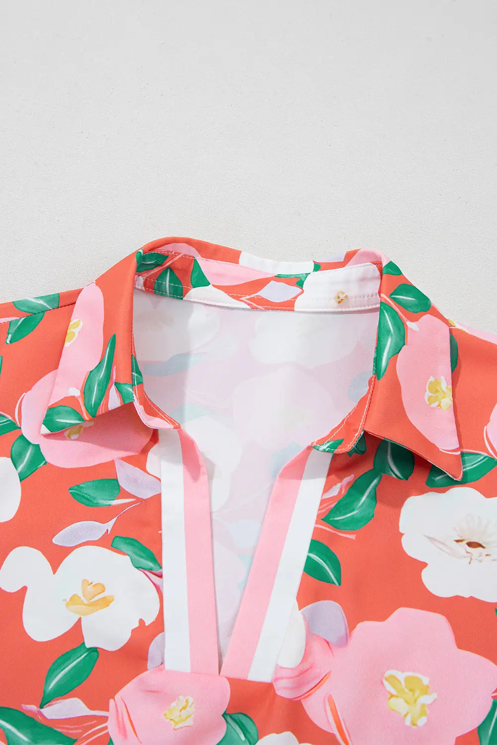 Fresh Salmon Floral Print Contrast Striped Trim Polo Collar T Shirt Dress Dear-Lover Dropshipping