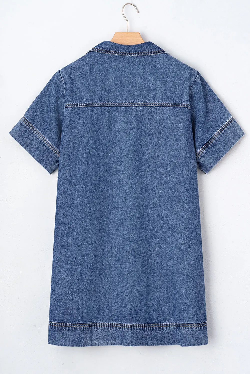 Blue Short Sleeve Collared Patched Pocket Denim Mini Dress Dear-Lover Dropshipping