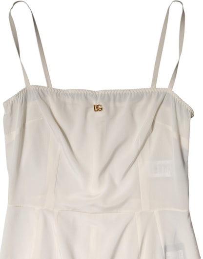 Dolce & Gabbana White Full Slip DG Logo Silk Dress Sleepwear