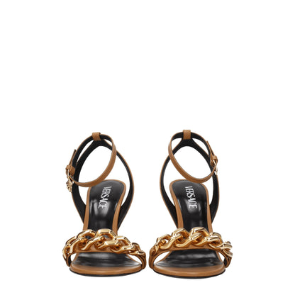 Versace Brown Leather Stiletto Heels Sandals