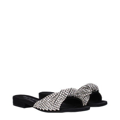 Sergio Rossi Black Satin Slippers Sandals